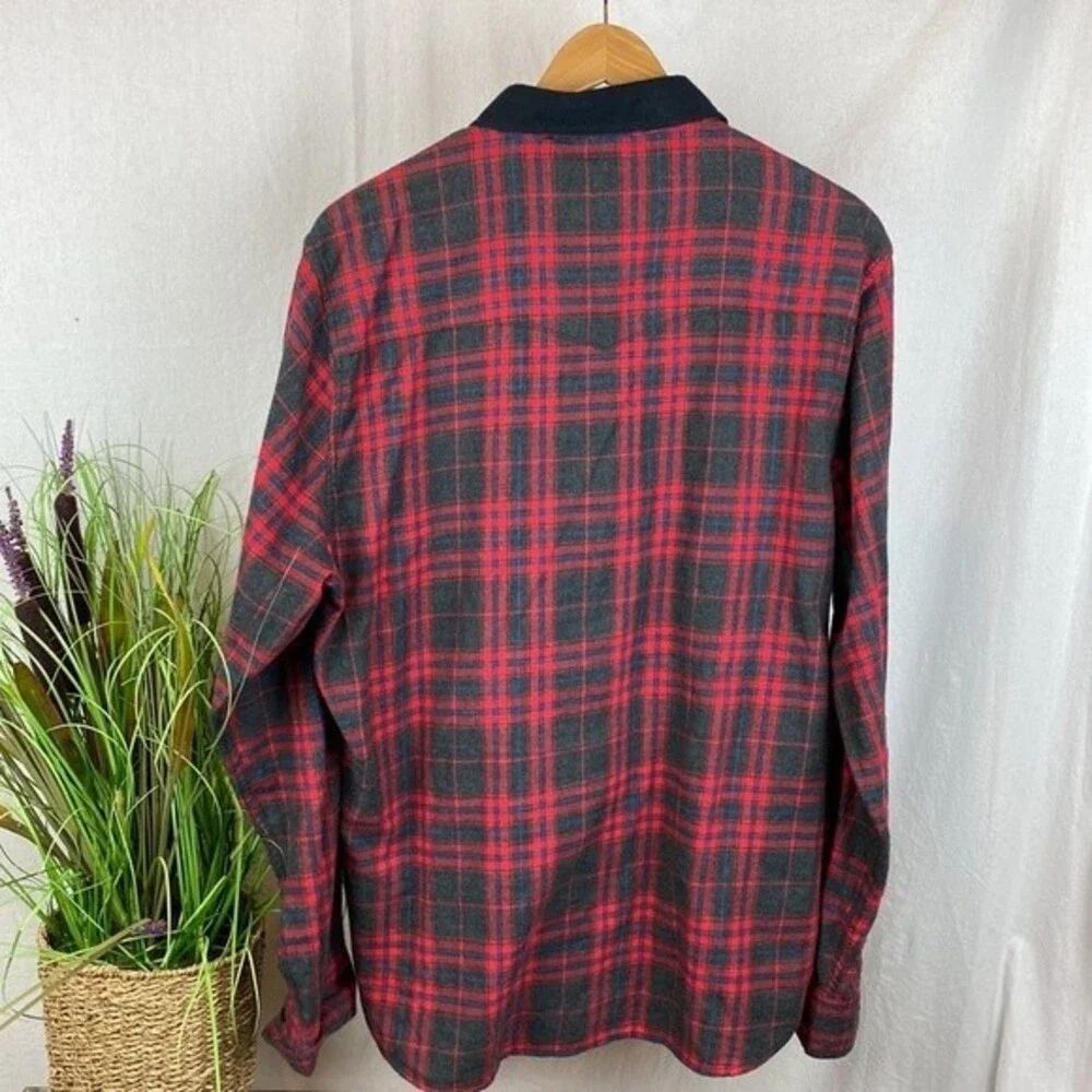 True Religion Grey & Red Western Plaid Gingham Long Sleeve Button Up Shirt XL
